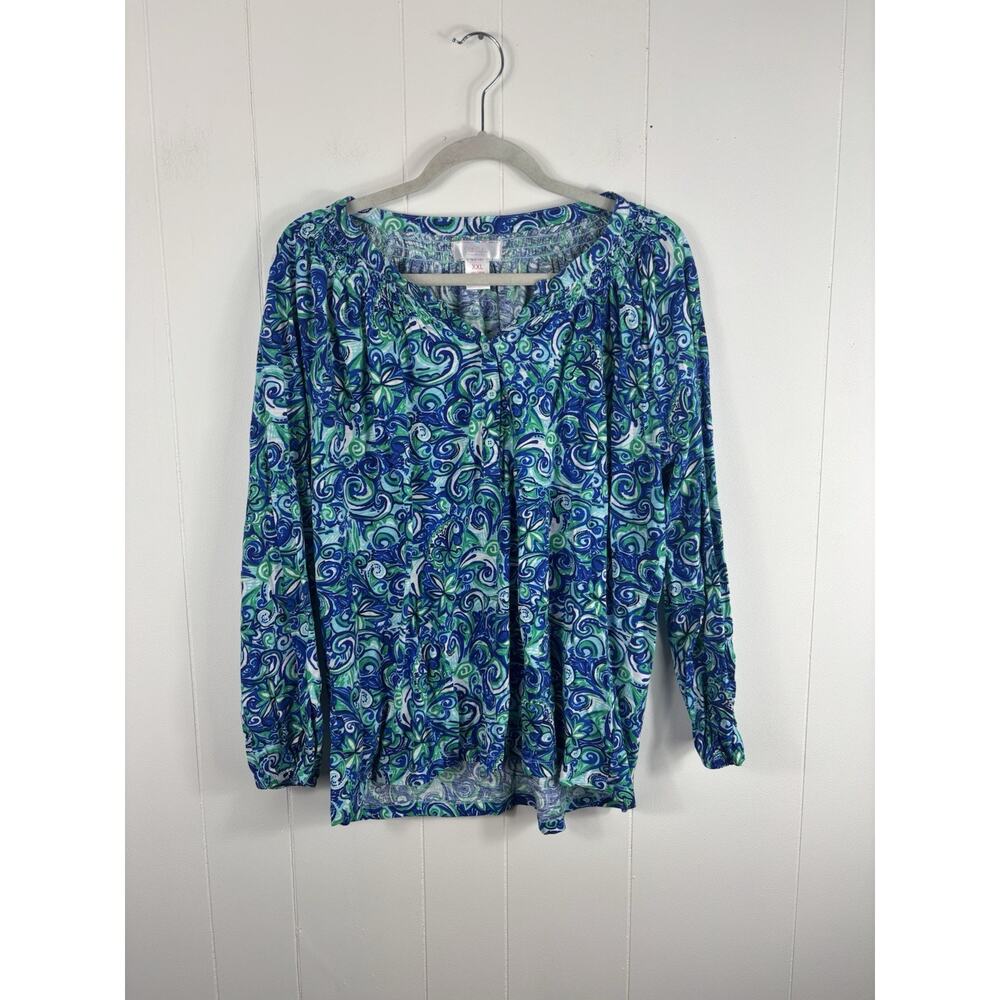 Parker Stella 100% Cotton Beach Colorful Preppy Blouse Size XXL Blue